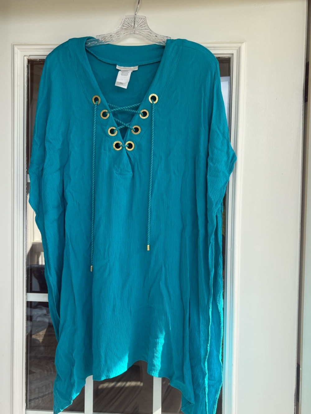 La Blanca Teal Lace-Up Swim Coverup with Gold Eyelets